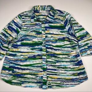 Breckenridge Woman Top Blouse Button Arr to Wear beachy  Blue Green Office 3X